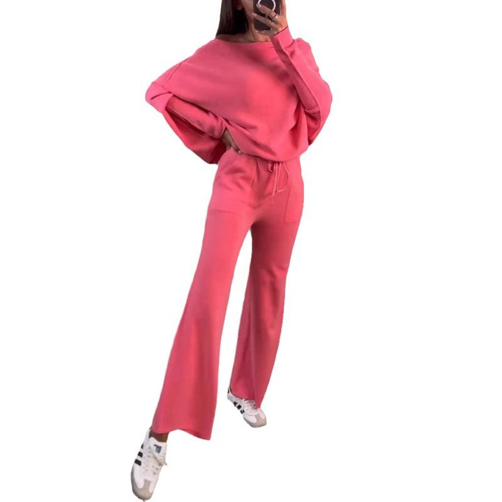 Dame afslappet strik-loungewear-sæt med bredt ben og åben skulder Stilla