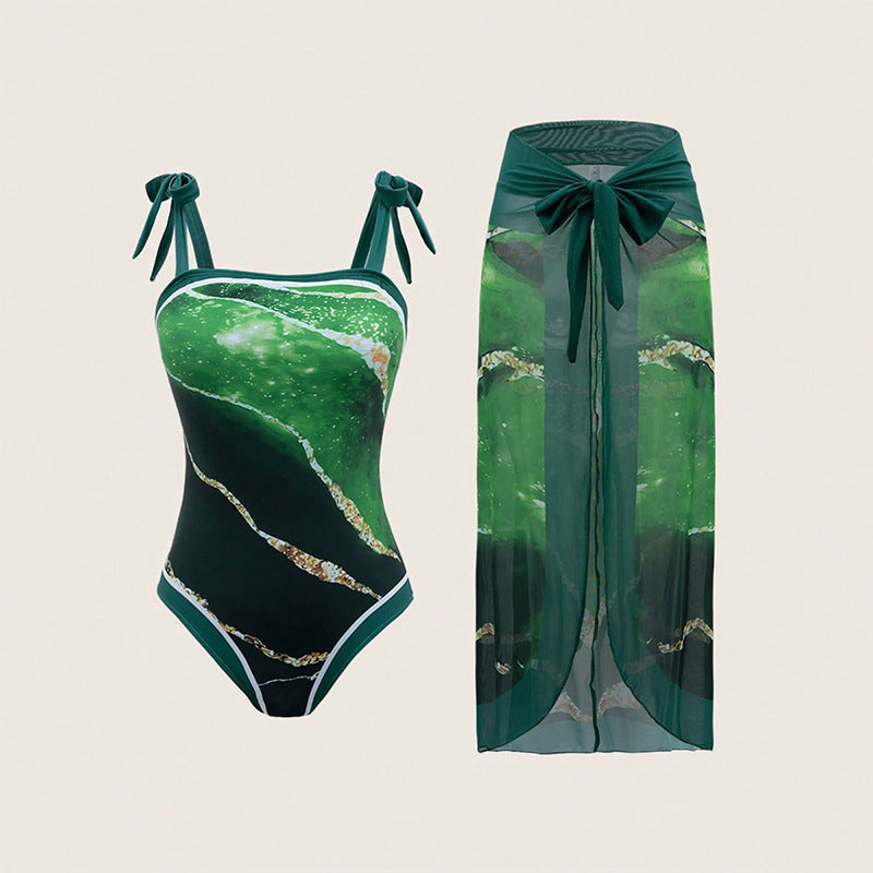 Dame one-piece badedragt med gennemsigtig omslagskørt Skovae