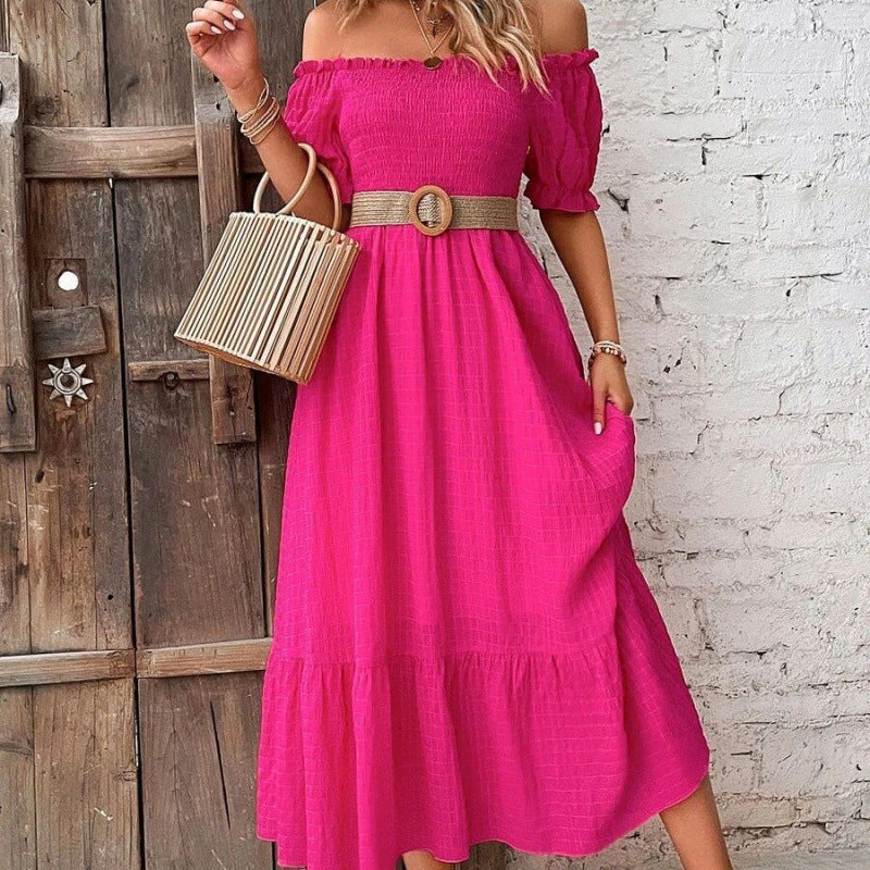Dame Off-Shoulder Maxi-Kjole med rynket Overkrop Stilla