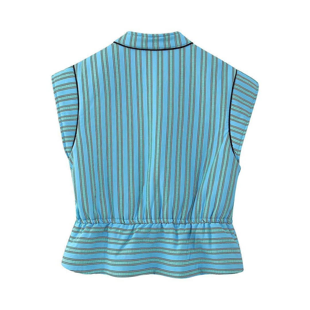 Femme Stylish Stribet Høj-Hals Bluse Stilla