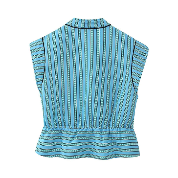 Femme Stylish Stribet Høj-Hals Bluse Stilla