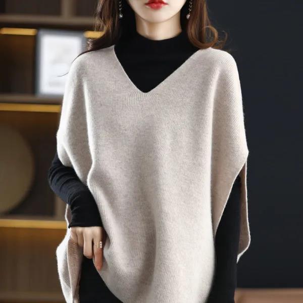 Kvinders strik poncho med V-hals Stilla