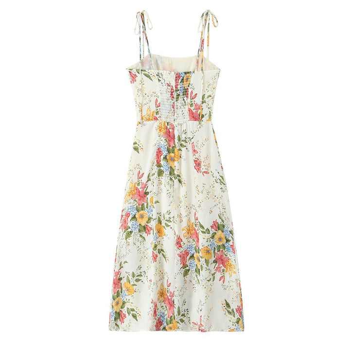 Dame Floral Print Maxikjole med justerbare bindebånd Stilla