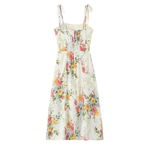 Dame Floral Print Maxikjole med justerbare bindebånd Stilla