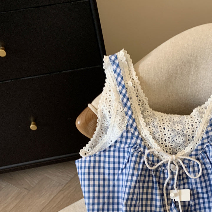 Femme Button-Up Gingham Spids Top Stilla