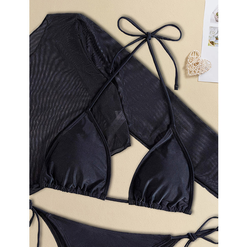 Dame bikini-sæt med gennemsigtige ærmer og justerbar snøring Stilla