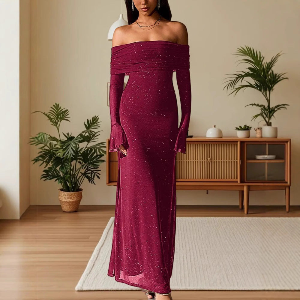 Dame Elegant aften kjole i off-shoulder design med glitrende accenter Stilla