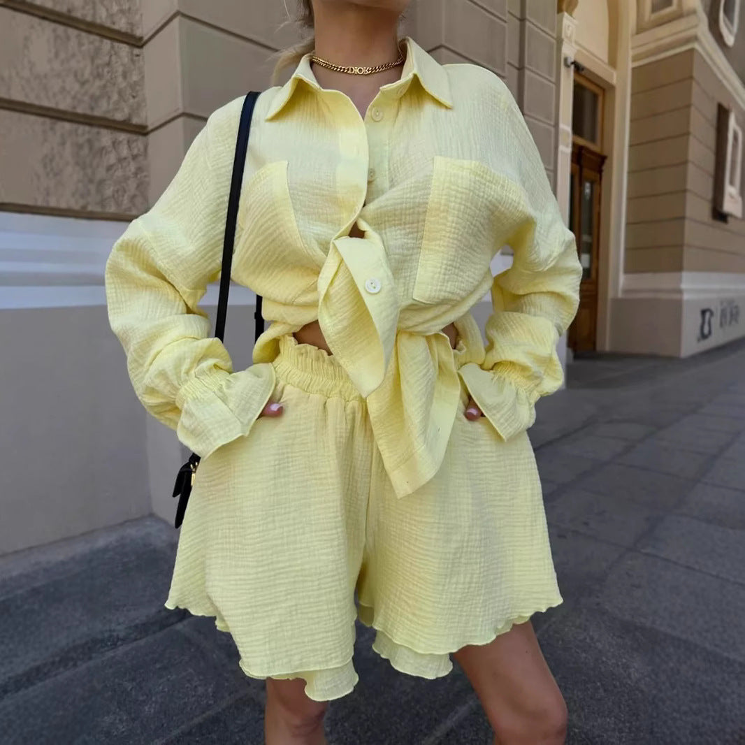 Dame Let sæt med knyttet bluse og shorts Stilla