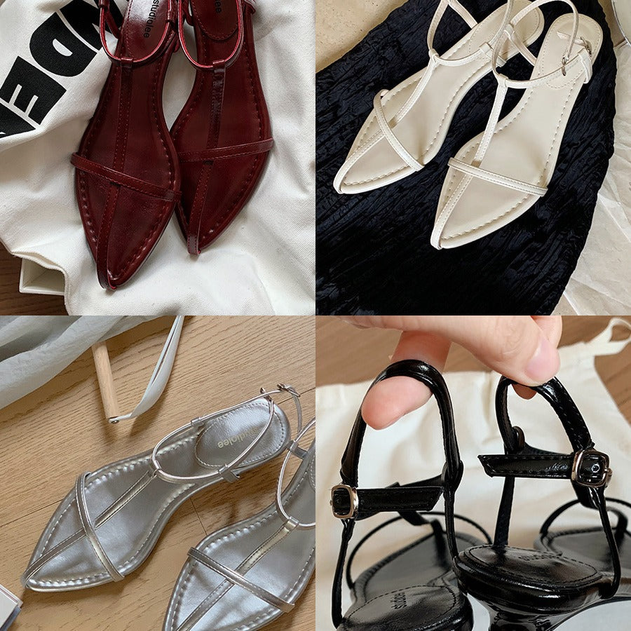 Damer Elegante Rem Sandaler Flade med Justerbar Ankelsnor Stilla