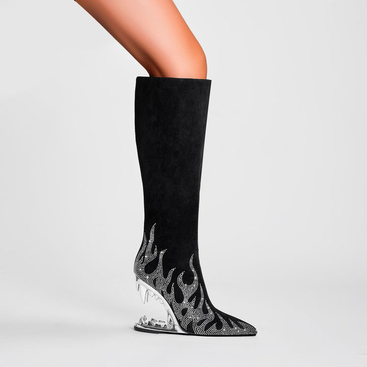 Femme Over-the-Knee Flame-Detail Stiletto-Støvler med skulpturerede hæle Stilla