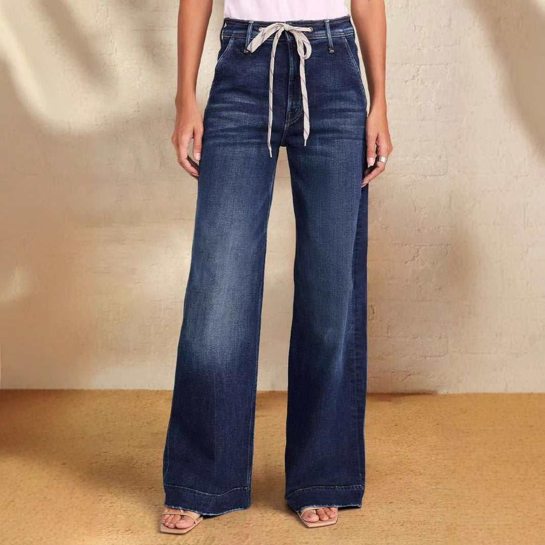 Dame Bred Denim-Bukser med høj talje og justerbar snøre Stilla