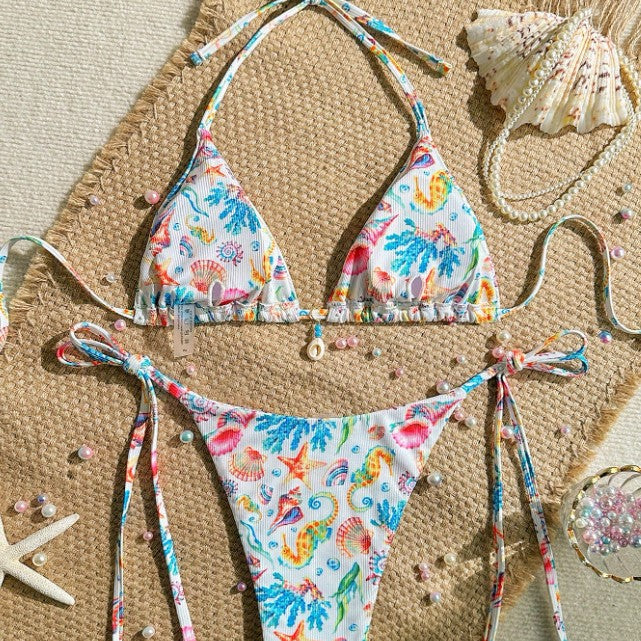 Dame Triangelbikini-sæt med legende design og justerbare bånd Stilla