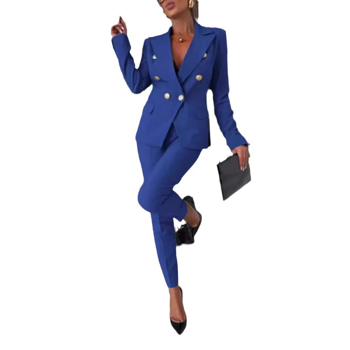 Damer Elegant Blazer- og Bukse-sæt med dobbelte knaplukninger og figursyet snit Stilla