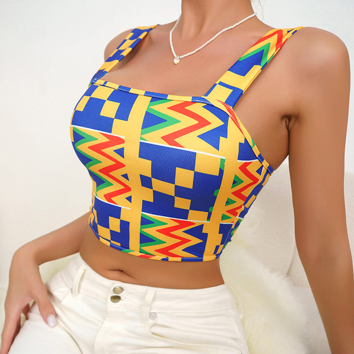 Dame forreste crop-top med geometrisk mønster og komfortabel pasform Stilla
