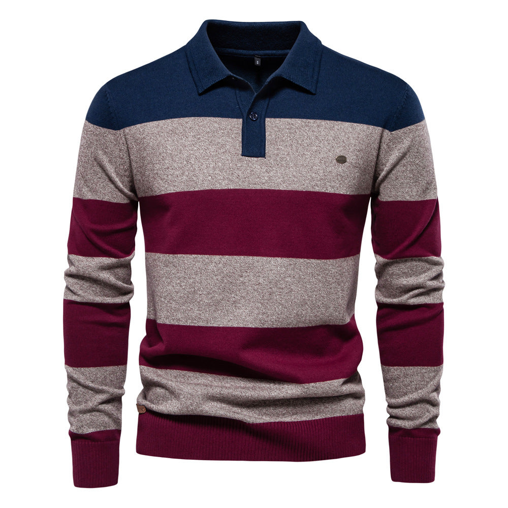 Herrer Langærmet Polopullover med moderne stribemønster Stilla