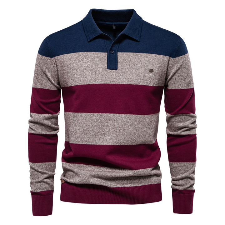 Herrer Langærmet Polopullover med moderne stribemønster Stilla