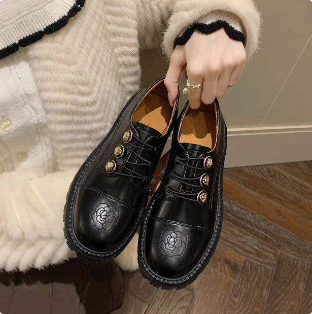 Femme Elegante Snørel-Oxfords med dekorative knapper Stilla
