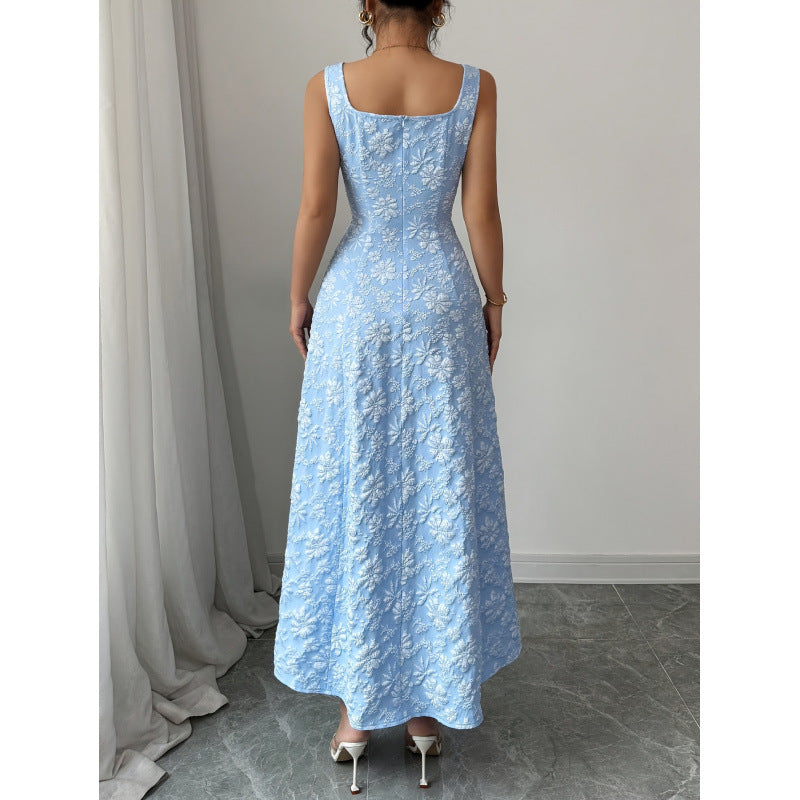 Dame Elegant Maxikjole med blomsterbroderi og A-linje snit Skovae