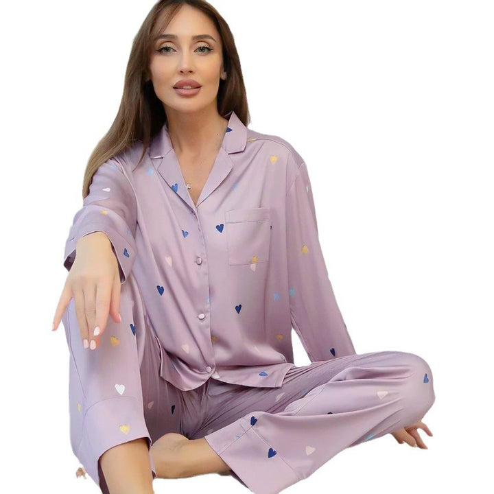 Dame Pyjamasæt med glade hjerte-design og løs pasform Stilla
