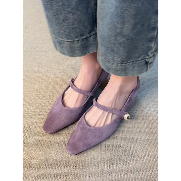 Dame Elegant Spids Tå Mary Jane Ballerinaer med dekorativ rem Stilla
