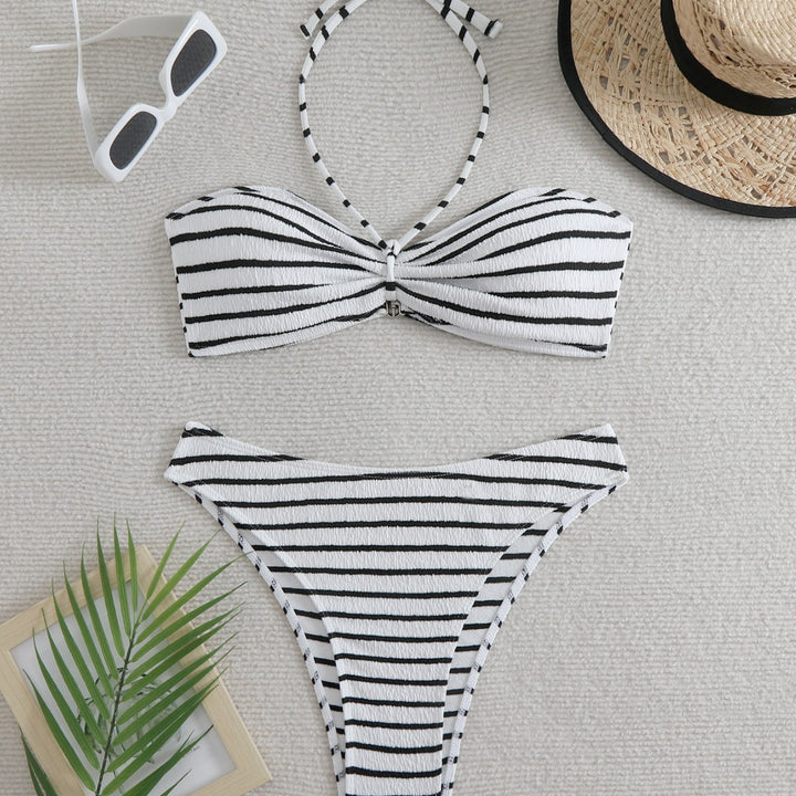 Dame stribet bandeau bikini sæt Stilla