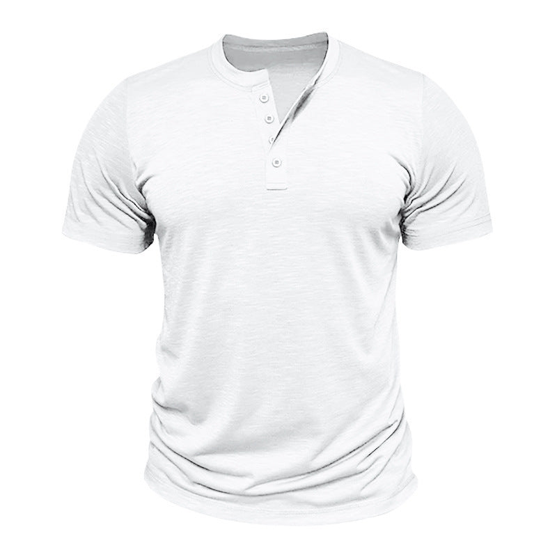 Herre kortærmet Henley T-shirt med dekorative knapdetaljer og glat overflade Stilla