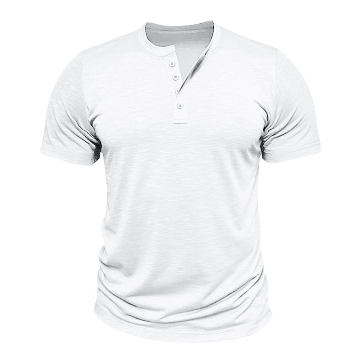 Herre kortærmet Henley T-shirt med dekorative knapdetaljer og glat overflade Stilla