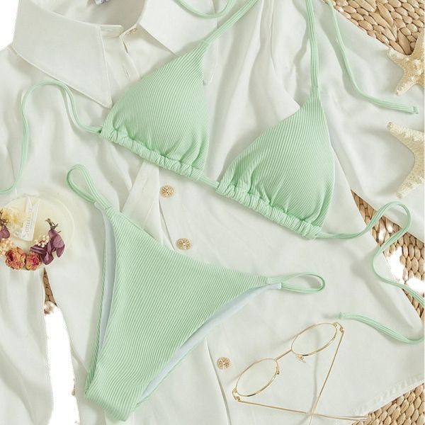 Femme Ribbet Trekant-Bikini-Sæt med Justerbare Stropper Stilla 1750313953
