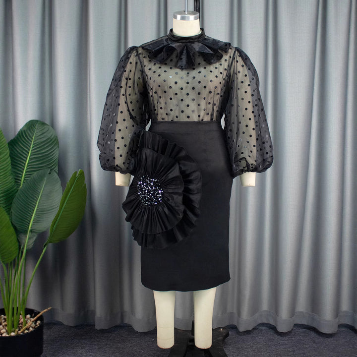 Dame Elegant kjole med transparente pufærmer og ruchesaccent Skovae