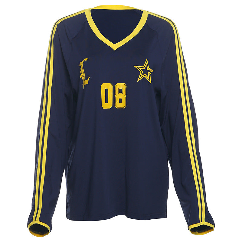 Damer Sporty Langærmet T-shirt med V-udskæring og stribedesign Stilla
