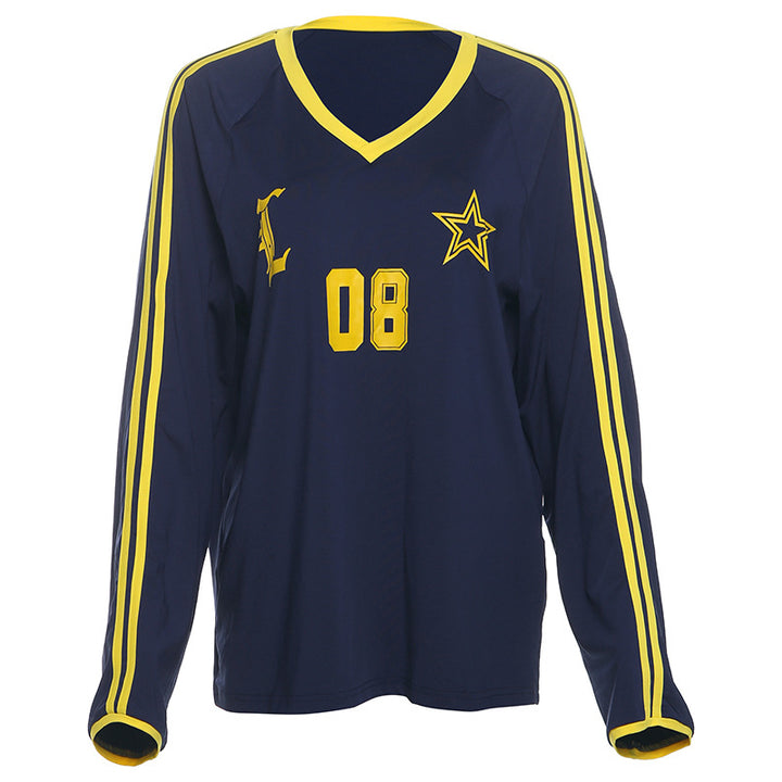 Damer Sporty Langærmet T-shirt med V-udskæring og stribedesign Stilla