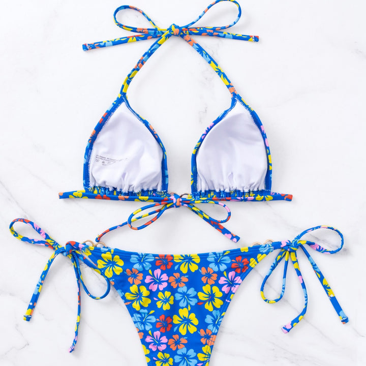 Dame triangel-bikini med blomsterprint og justerbare snore Skovae