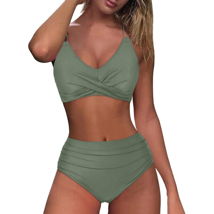 Dame High-Waist Bikini med elegant indpakningsdesign og justerbare stropper Skovae