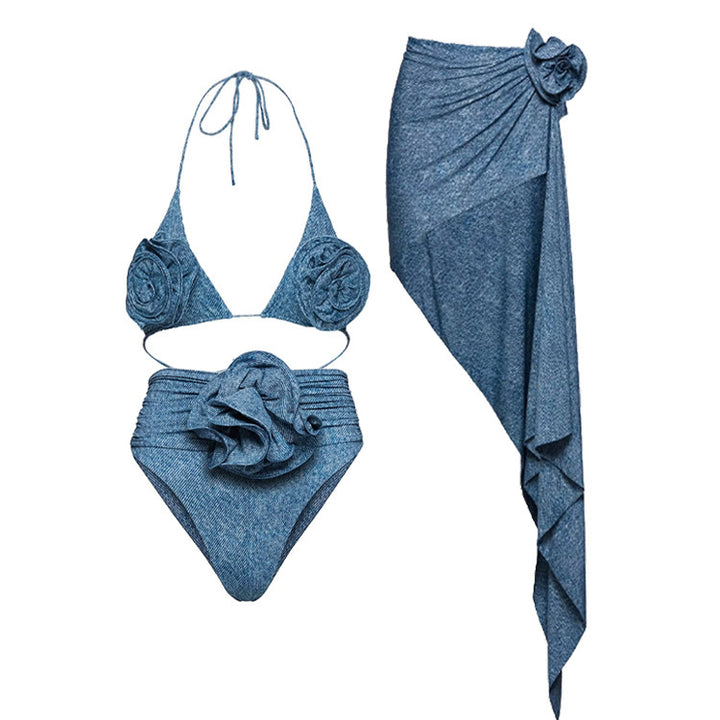 Dame bikini-sæt med blomsterdesign og elegant indpakningsskørt Stilla