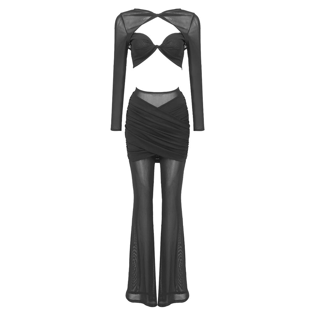 Dame elegant Crop-Top og løse bukser sæt Skovae