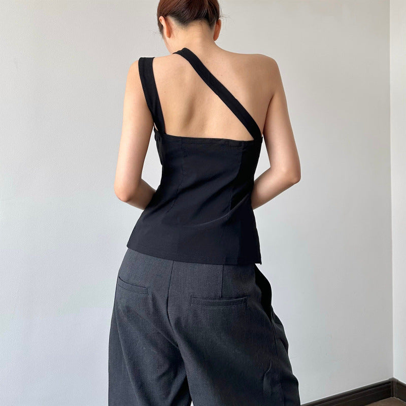 Damer asymmetrisk bluse skjorte med knapdetaljer Skovae