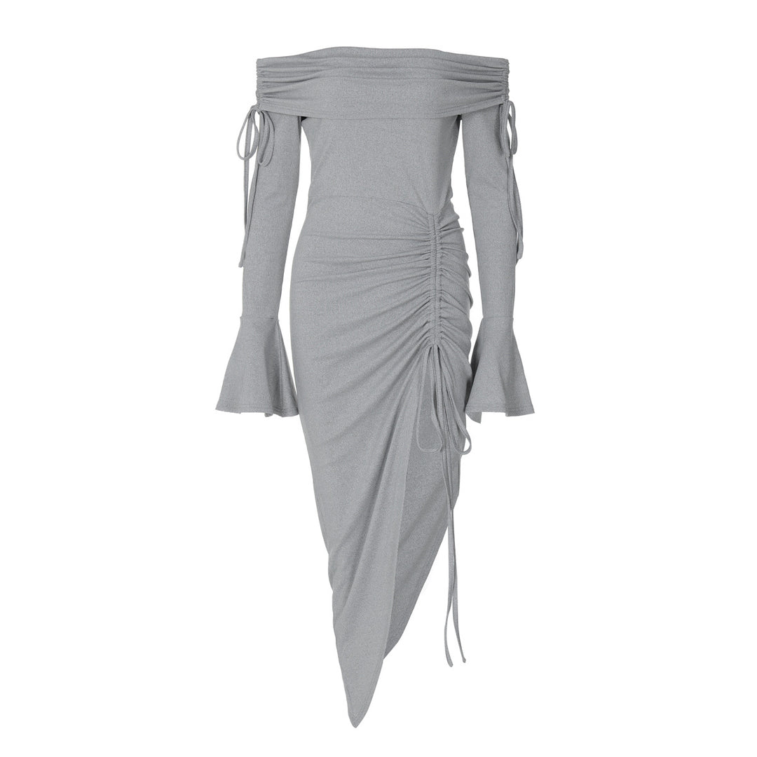 Dame Off-Shoulder Kjole med Flæsedetaljer og Rynk Stilla