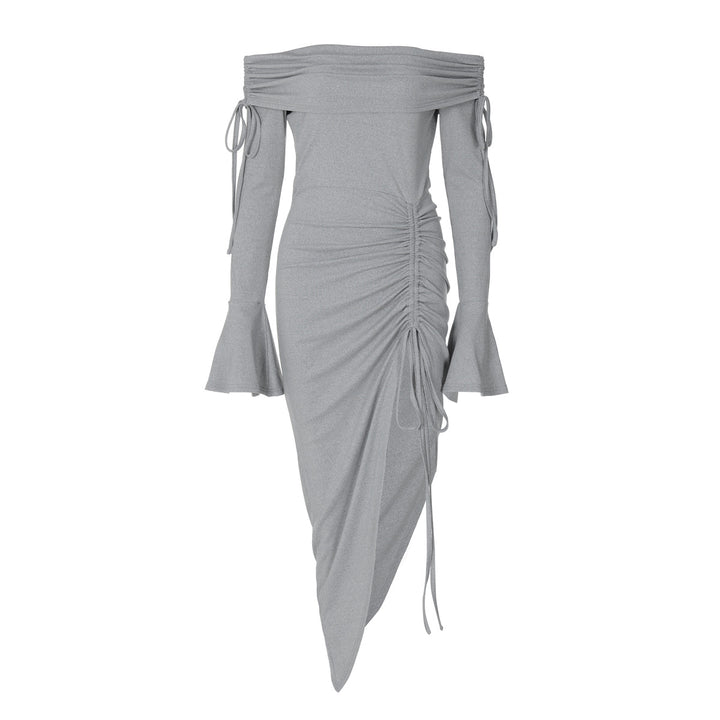 Dame Off-Shoulder Kjole med Flæsedetaljer og Rynk Stilla