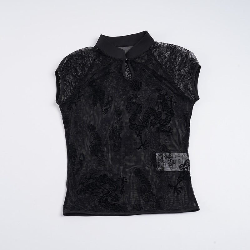 Dame elegant spids bluse med diskrete accenter Skovae