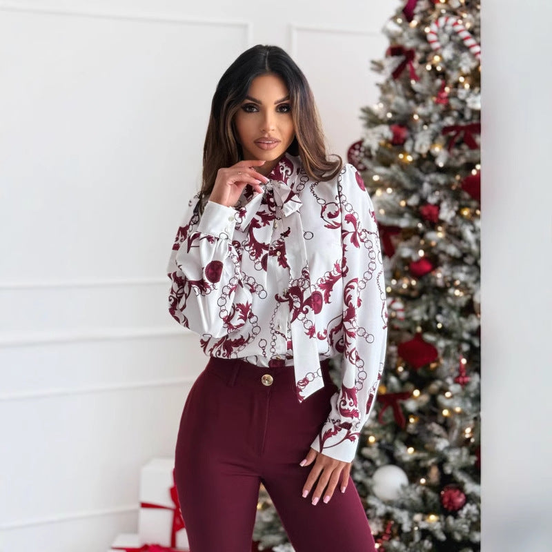 Damer elegant skjorte med dekorativ krave og blomstret design Stilla