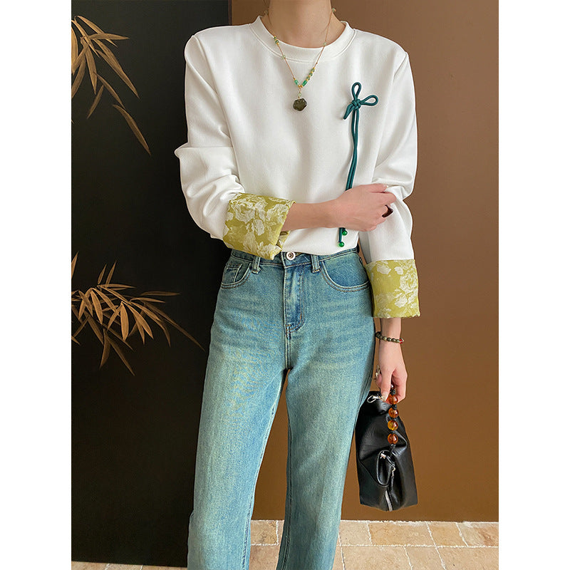 Dame Fashionable Sweatshirt med Blomsterkrave Stilla