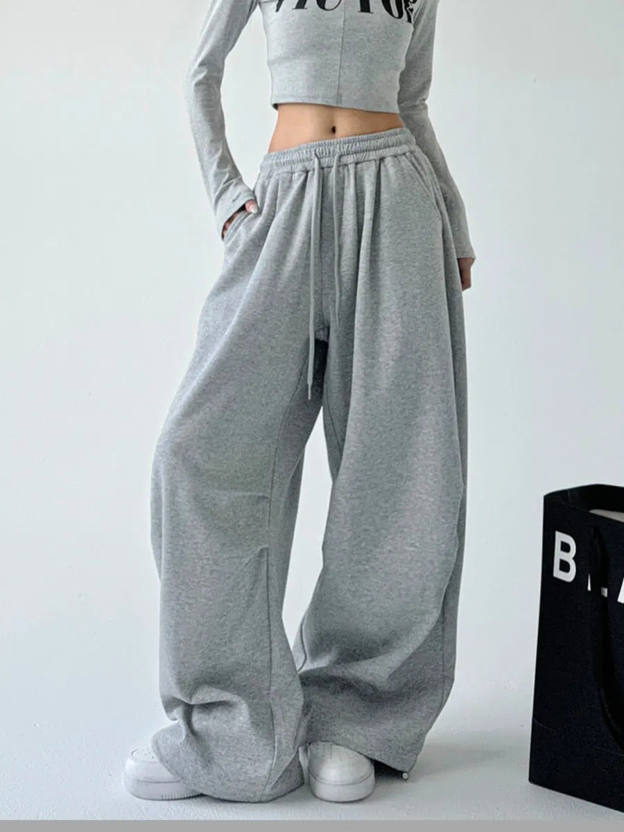 Kvinder Casual Højtaljede Joggingbukser med Bred Ben og Elastisk Talje Skovae