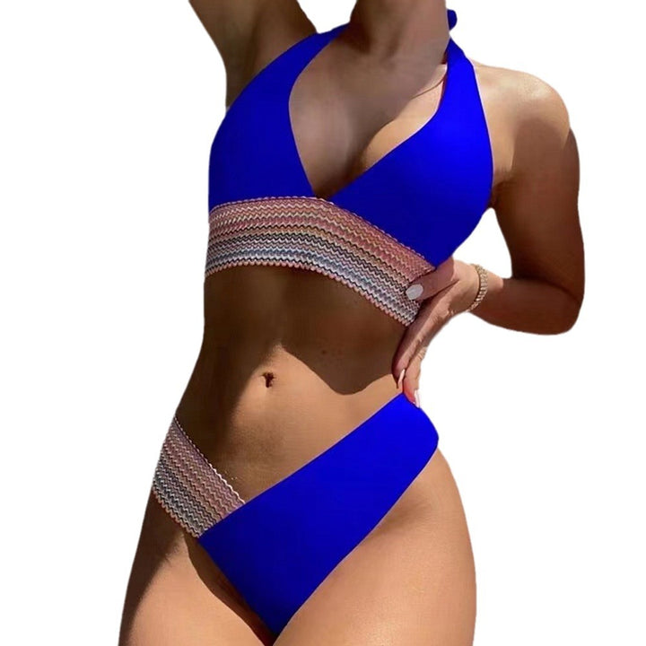 Dame Triangel-Bikini med stilfuldt bindebånd og farvemæssigt accentueret bukselinning Stilla