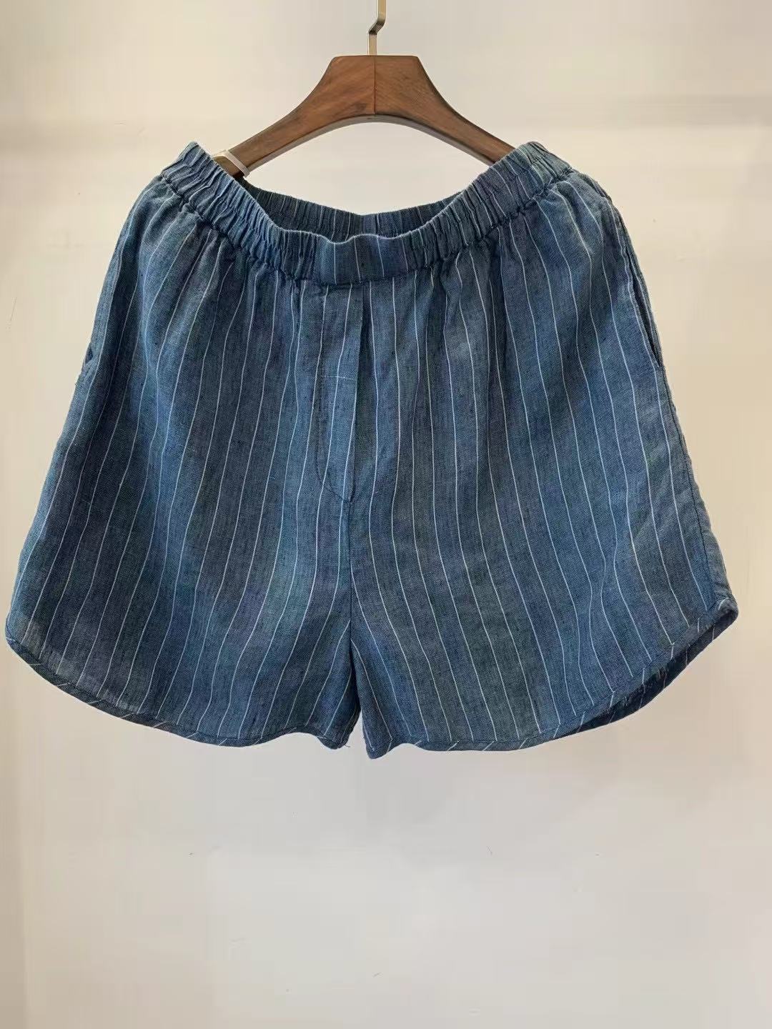 Dame Casual Stribede Linned Shorts Stilla