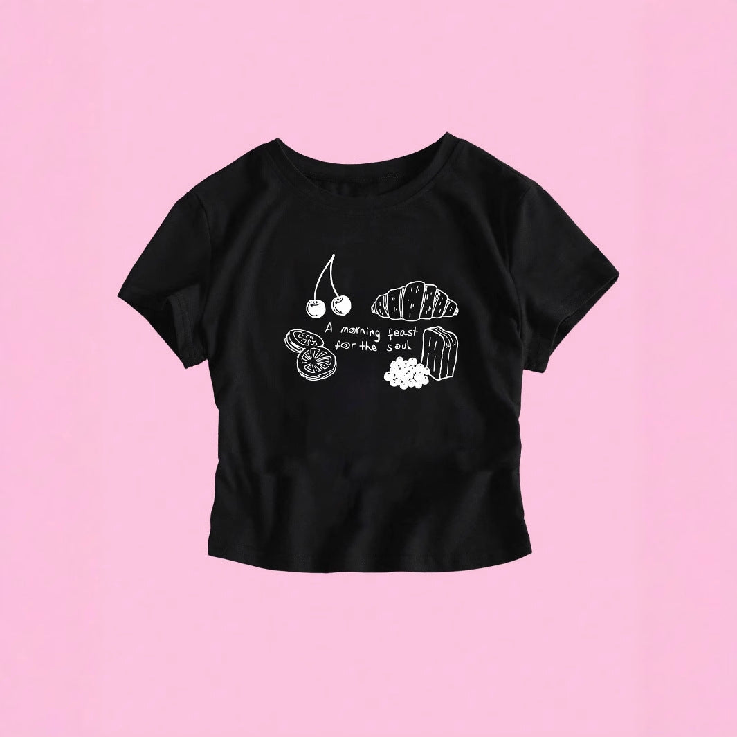 Dame T-shirt med kreativ morgenmad design Skovae
