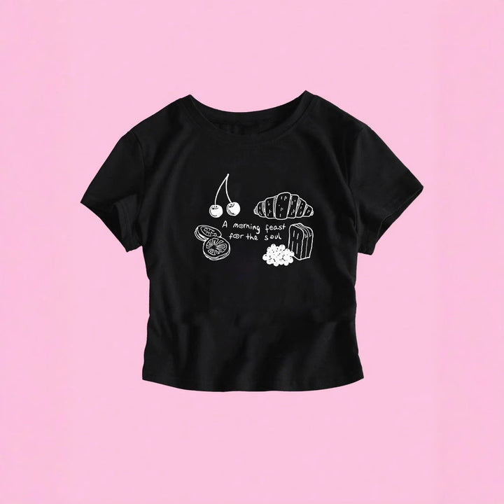 Dame T-shirt med kreativ morgenmad design Skovae
