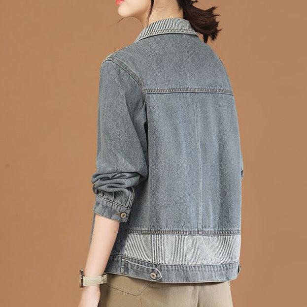 Dame Casual Denim Jakke med Tekstureret Krave Stilla