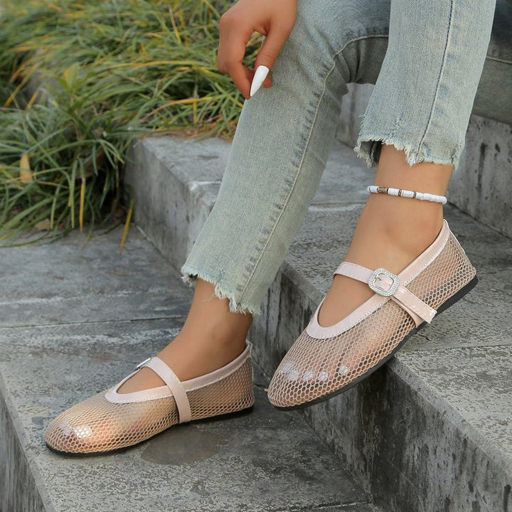 Dame elegante Ballerinas med åndbart netdesign og moderigtige remme Stilla