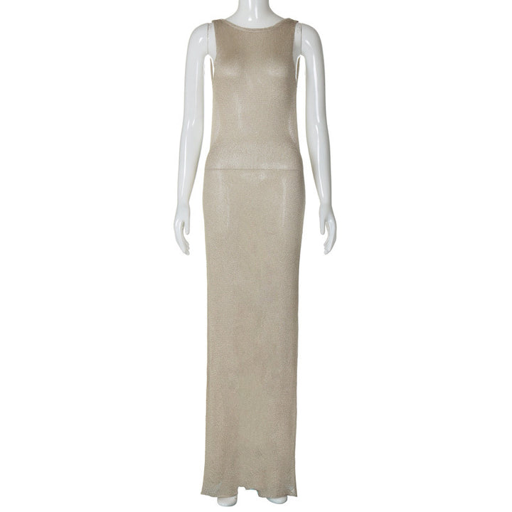Dame Elegant, figursyet Maxikjole med skinnende glans Skovae