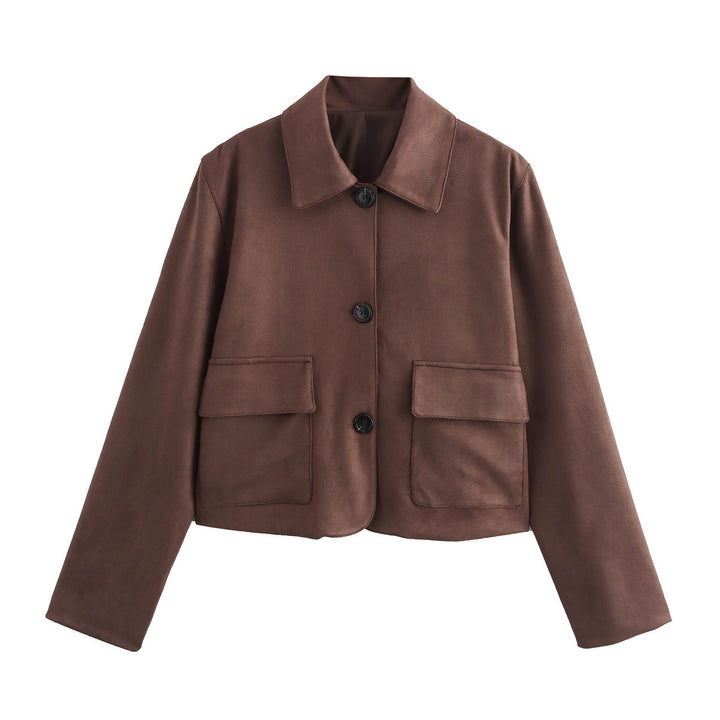 Femme Struktureret Suede Jakke med Krave og Forlomme Stilla